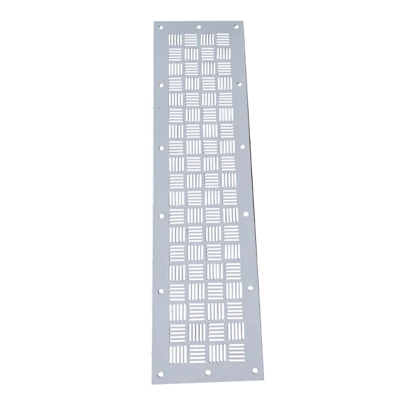 A variety of perforation patterns are combined to customize perforated metal plates